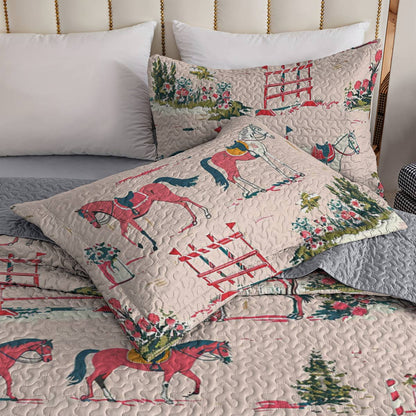 Shineful All Season Quilt 3-Piece Set Horse Racing Ver2