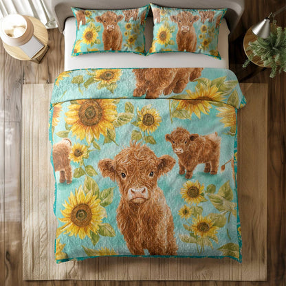 Shineful All Season Quilt 3-Piece Set Sunflower Cow