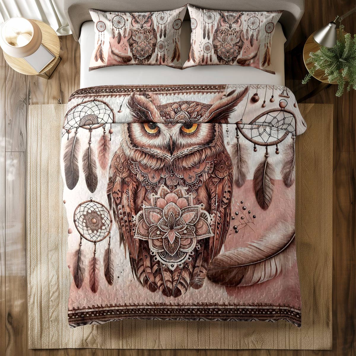 Shineful All Season Quilt 3-Piece Set Boho Owl