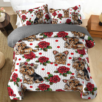 Shineful All Season Quilt 3-Piece Set Rose Yorkie