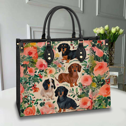 Dog Leather Bag Shineful Floral Dachshunds Ver2 Lk8