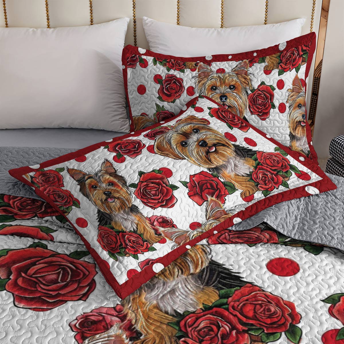 Shineful All Season Quilt 3-Piece Set Rose Yorkie Ver2