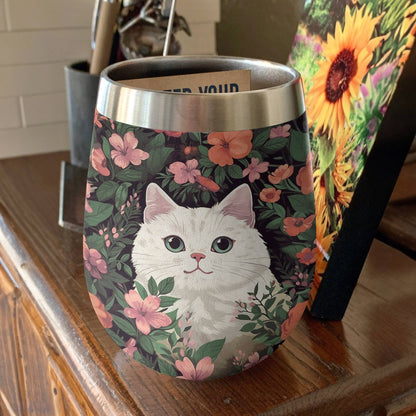 Verre à vin Shineful à motif floral et chat