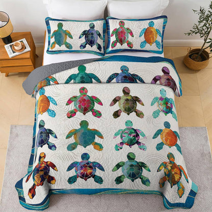 Shineful All Season Quilt 3-Piece Set Colorful Sea Turtles