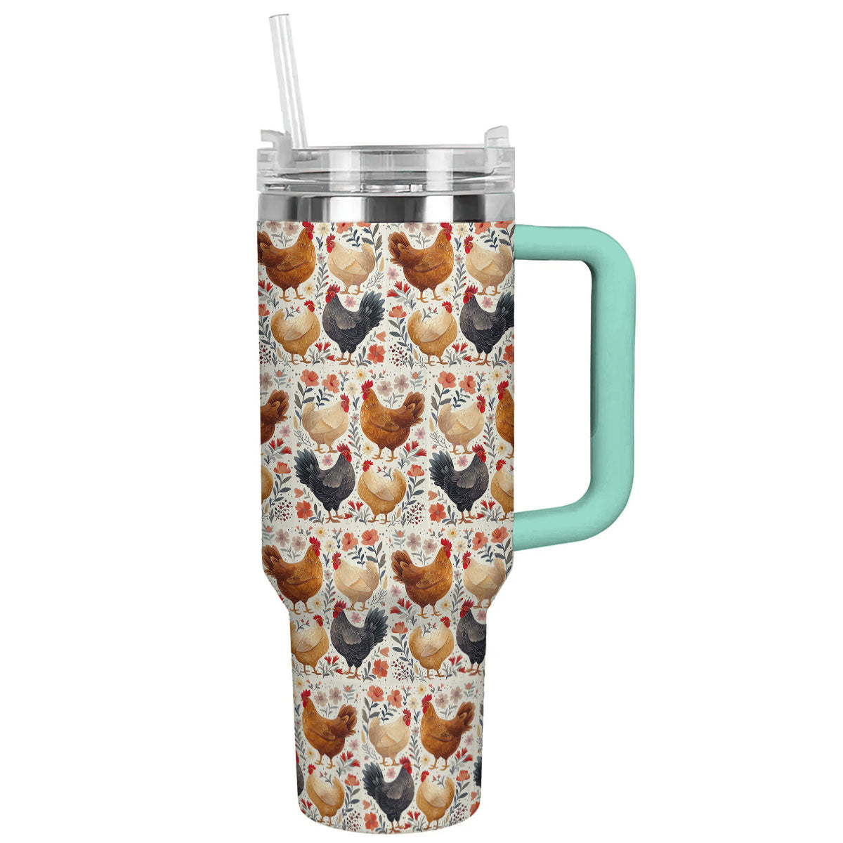 Chicken 40 Oz Shineful™ Tumbler Floral Chickens Lk8 Turquoise Blue 40Oz