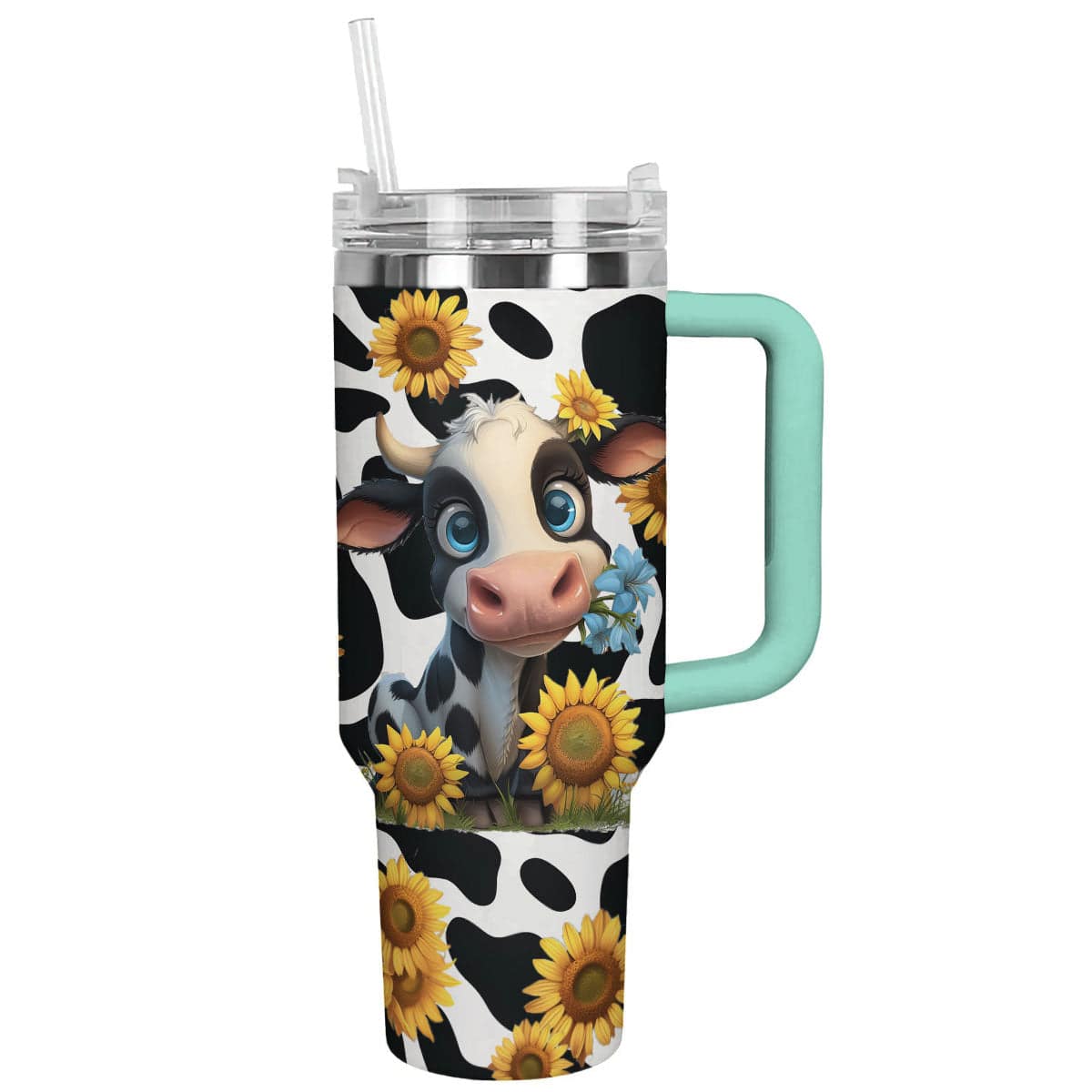 Cow 40 Oz Shineful™ Tumbler With Sunflowers Lk8 Turquoise Blue 40Oz