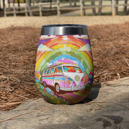 Shineful Wine Tumbler Rainbow Hippie Van