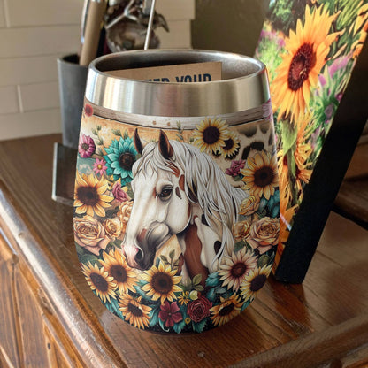 Shineful Wine Tumbler Floral Horse Ver2