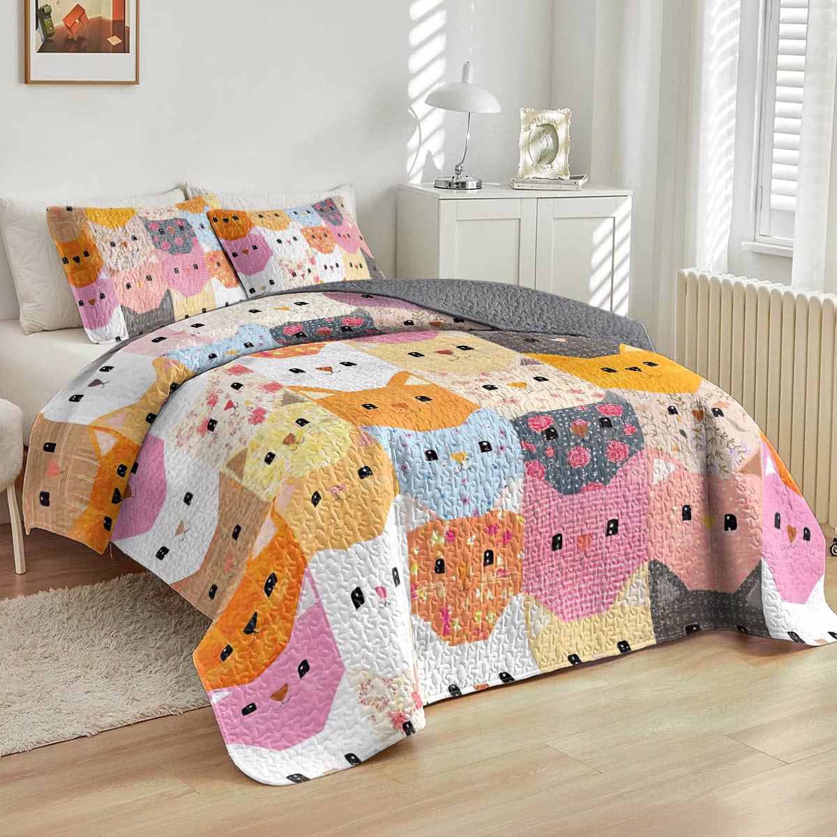 Shineful All Season Quilt 3-Piece Set Cat Blocks