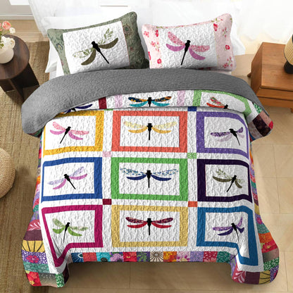 Shineful All Season Quilt 3-Piece Set Colorful Dragonflies