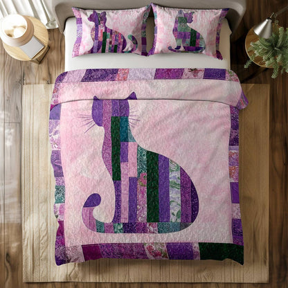 Shineful All Season Quilt 3-Piece Set Purple Cat