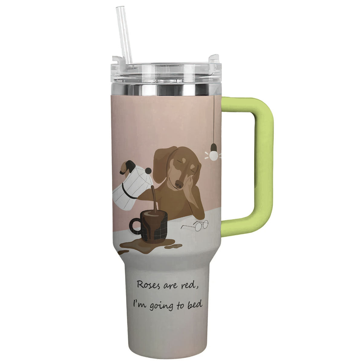 Dog 40 Oz Shineful™ Tumbler Sleepy Dachshund Lk8 Green 40Oz