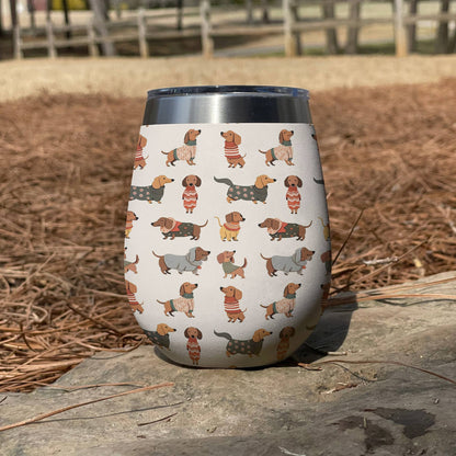 Dog 12 Oz Shineful™ Wine Tumbler Cute Dachshunds Lk8 12Oz