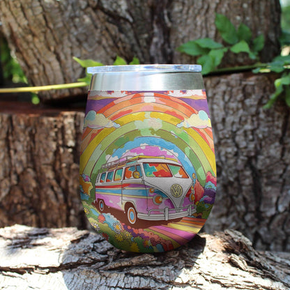 Shineful Wine Tumbler Rainbow Hippie Van