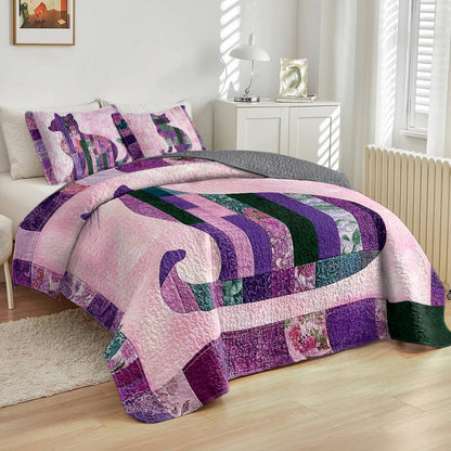 Shineful All Season Quilt 3-Piece Set Purple Cat