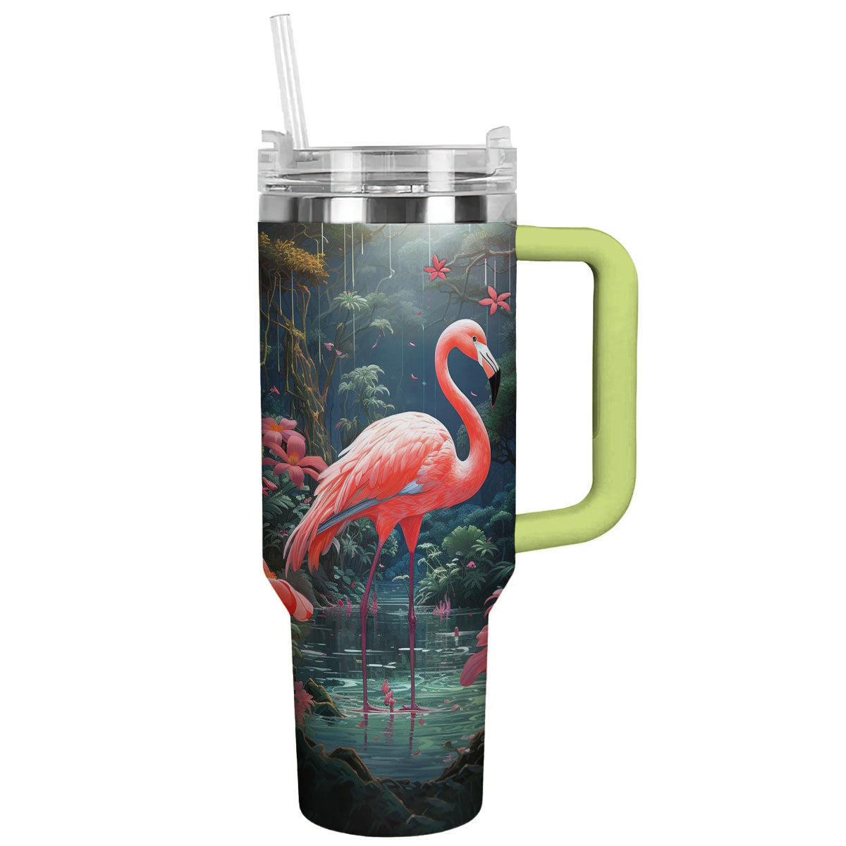 Flamingo 40 Oz Shineful™ Tumbler With Hibiscus Lk8 Green 40Oz