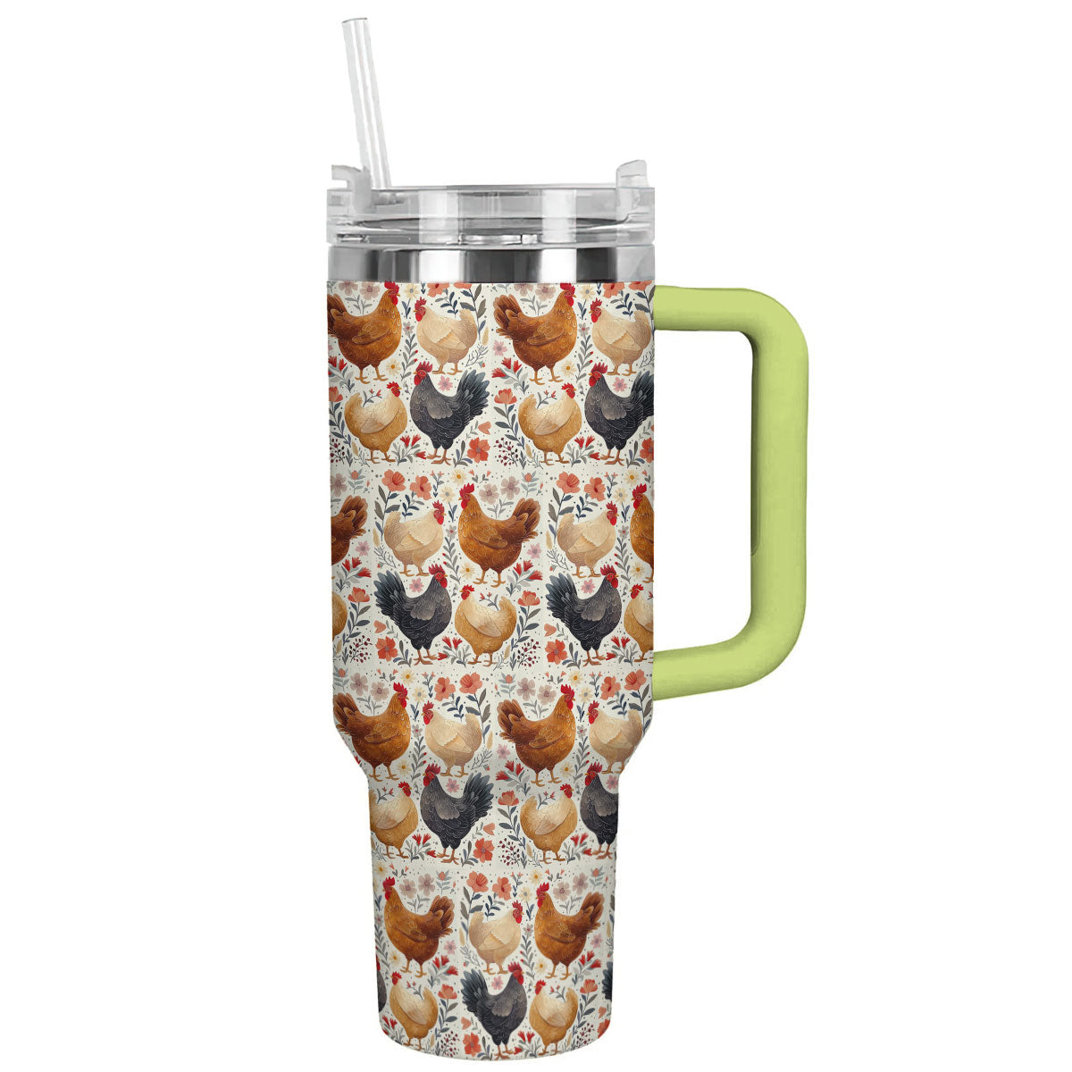 Chicken 40 Oz Shineful™ Tumbler Floral Chickens Lk8 Green 40Oz