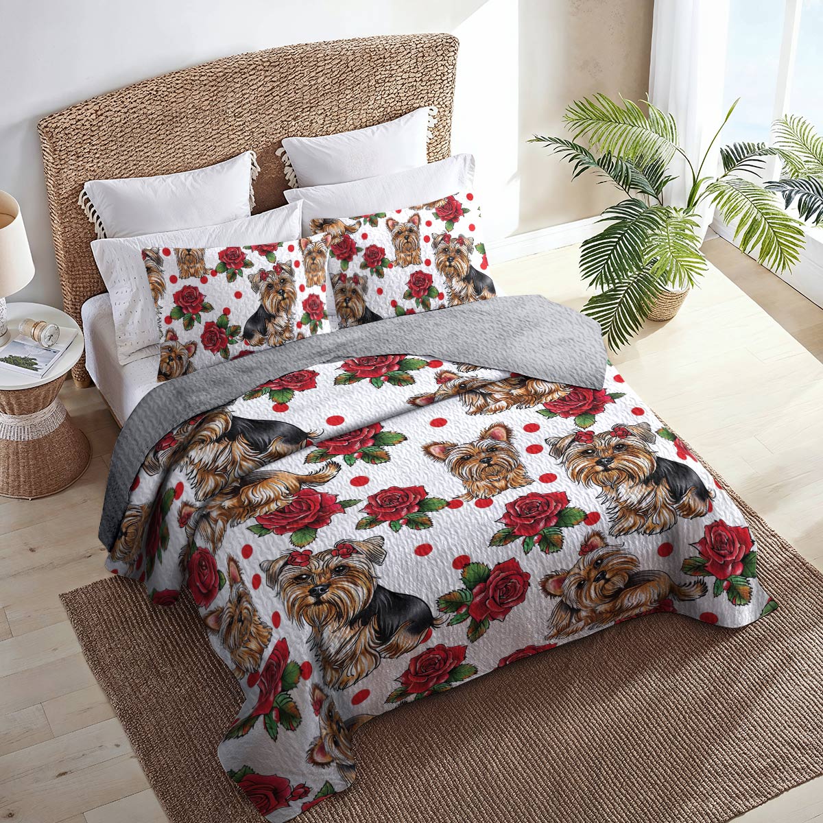 Shineful All Season Quilt 3-Piece Set Rose Yorkie