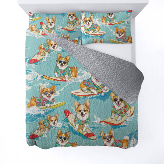 Shineful All Season Quilt 3-Piece Set Swimming Corgis