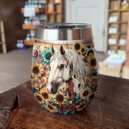 Shineful Wine Tumbler Floral Horse Ver2