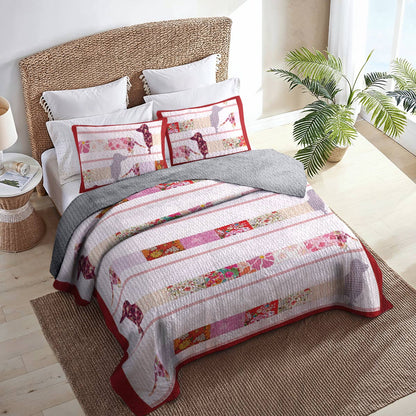 Shineful All Season Quilt 3-Piece Set Floral Dachshunds Ver2