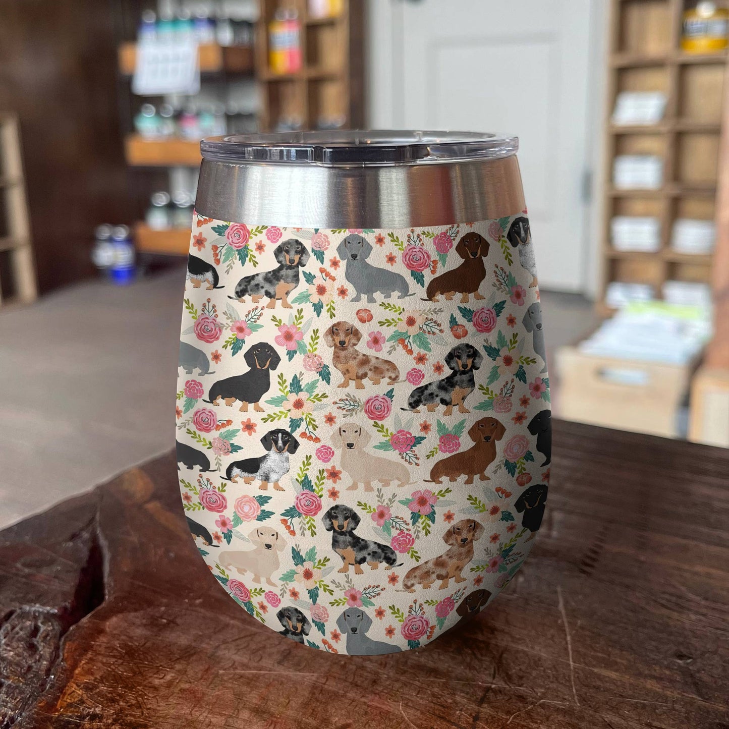 Shineful Wine Tumbler Floral Dachshunds