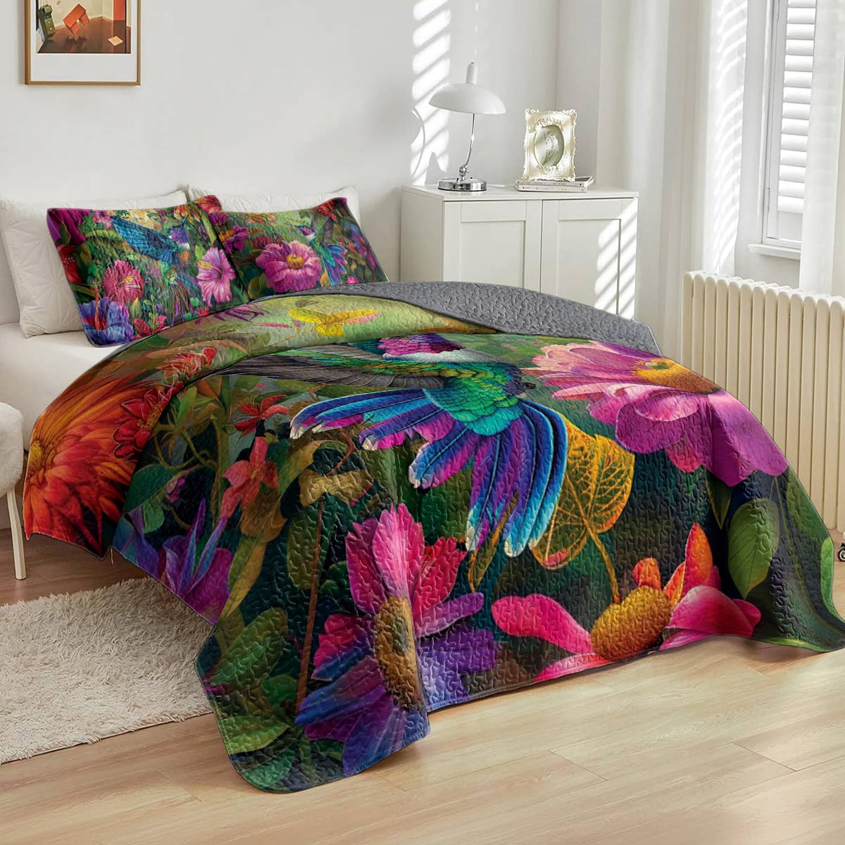 Shineful All Season Quilt 3-Piece Set Floral Hummingbird