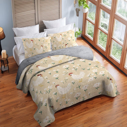 Shineful All Season Quilt 3-Piece Set For Chicken Lovers