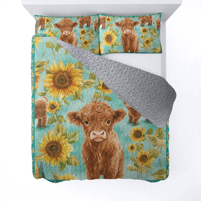 Ensemble de courtepointe toutes saisons Shineful 3 pièces Motif vache tournesol