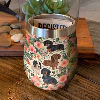 Dog 12 Oz Shineful™ Wine Tumbler Floral Dachshunds Lk8 12Oz