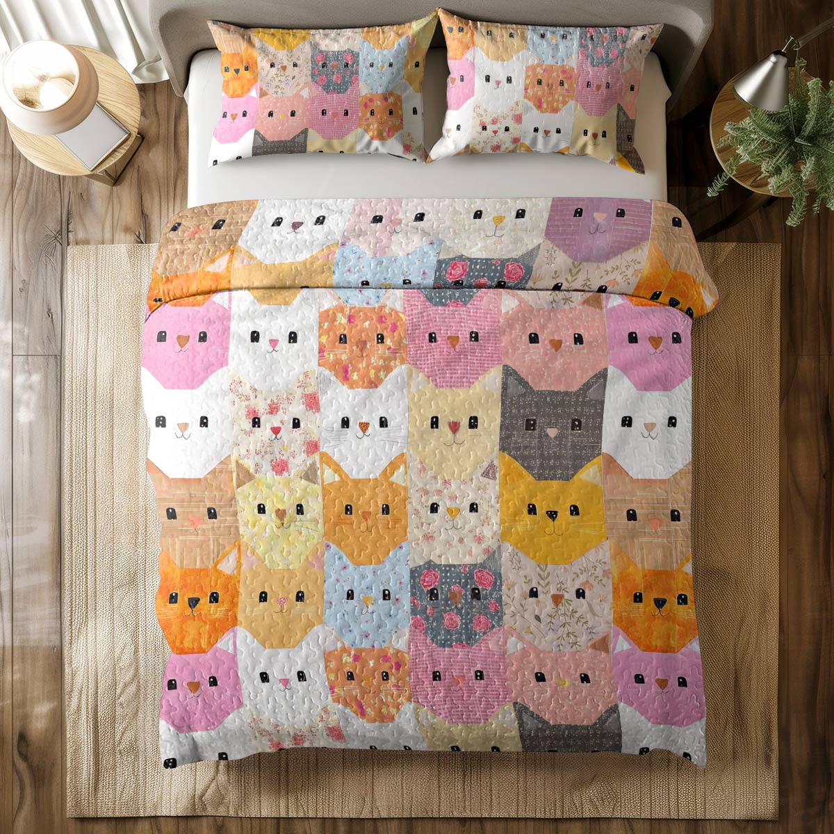 Shineful All Season Quilt 3-Piece Set Cat Blocks