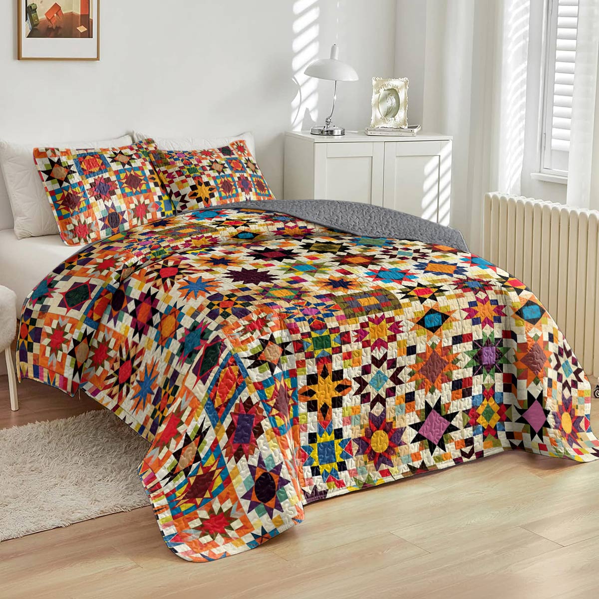 Shineful All Season Quilt 3-Piece Set Colorful Quilt Blocks