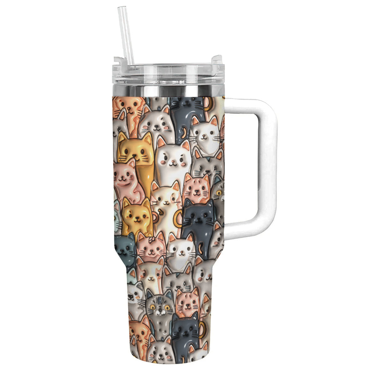 Cat 40 Oz Shineful™ Tumbler Adorable Cats Ver3 Lk8 White 40Oz