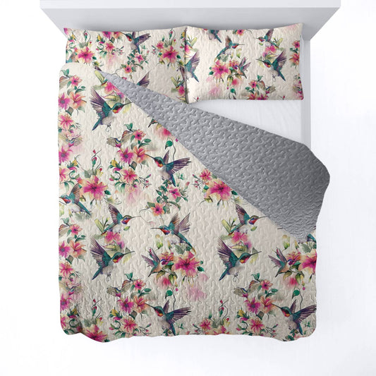 Shineful All Season Quilt 3-Piece Set Floral Hummingbirds