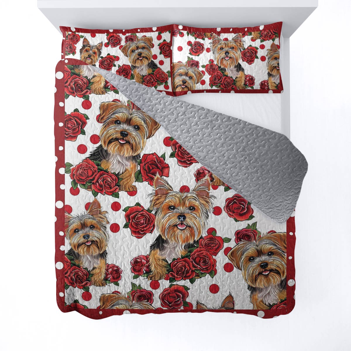 Shineful All Season Quilt 3-Piece Set Rose Yorkie Ver2