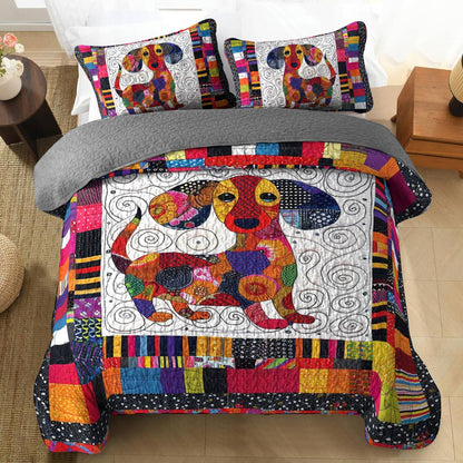 Shineful All Season Quilt 3-Piece Set Colorful Dachshund