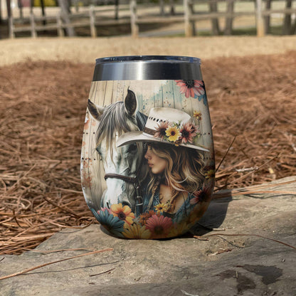 Shineful Wine Tumbler Girl with Horse