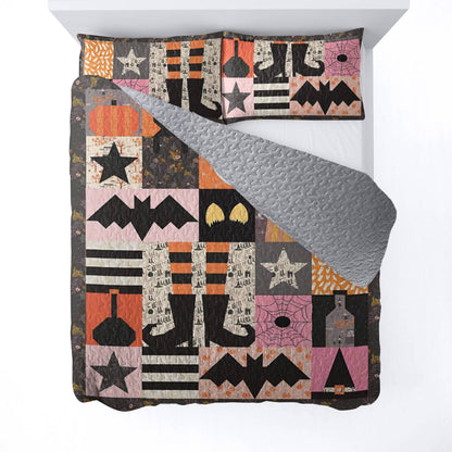 Ensemble de courtepointe toutes saisons Shineful 3 pièces Patchwork d'Halloween