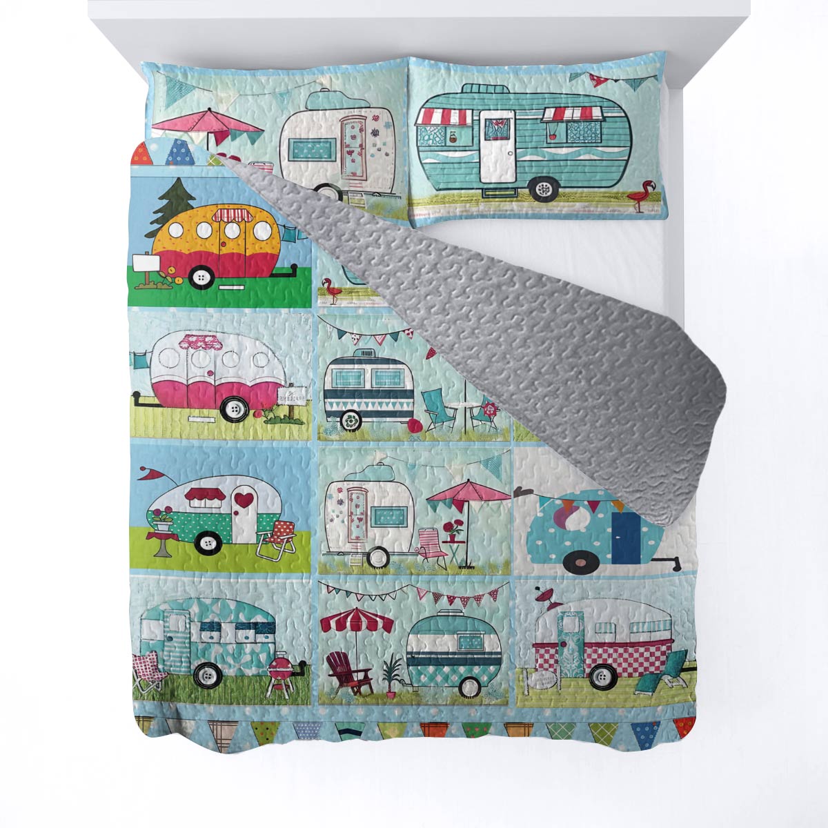 Shineful All Season Quilt 3-teiliges Set Bunte Campervans 