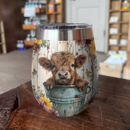 Shineful Wine Tumbler Floral Cow