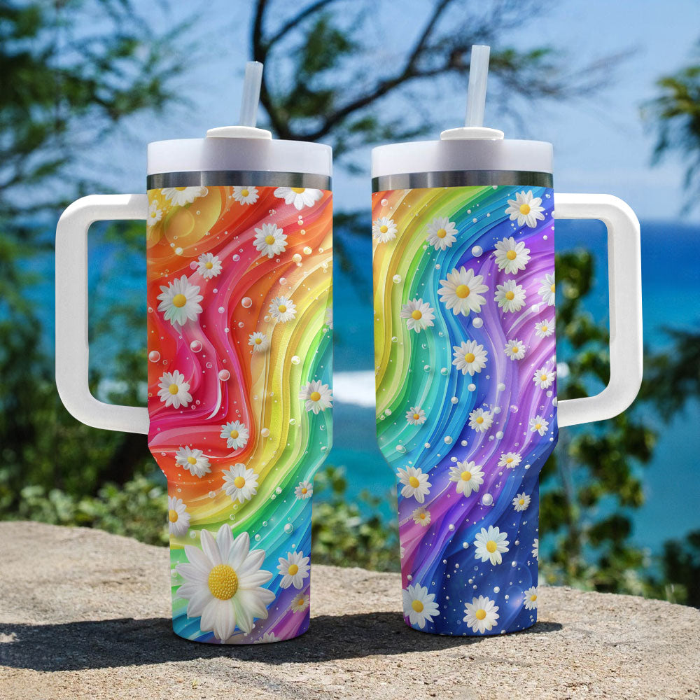 Shineful Glossy Tumbler Rainbow Daisies Ver3