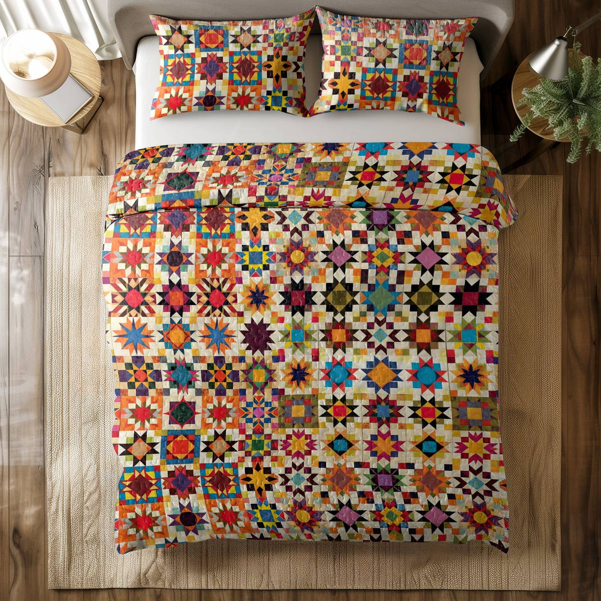 Shineful All Season Quilt 3-Piece Set Colorful Quilt Blocks