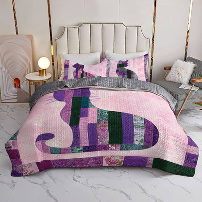 Shineful All Season Quilt 3-Piece Set Purple Cat