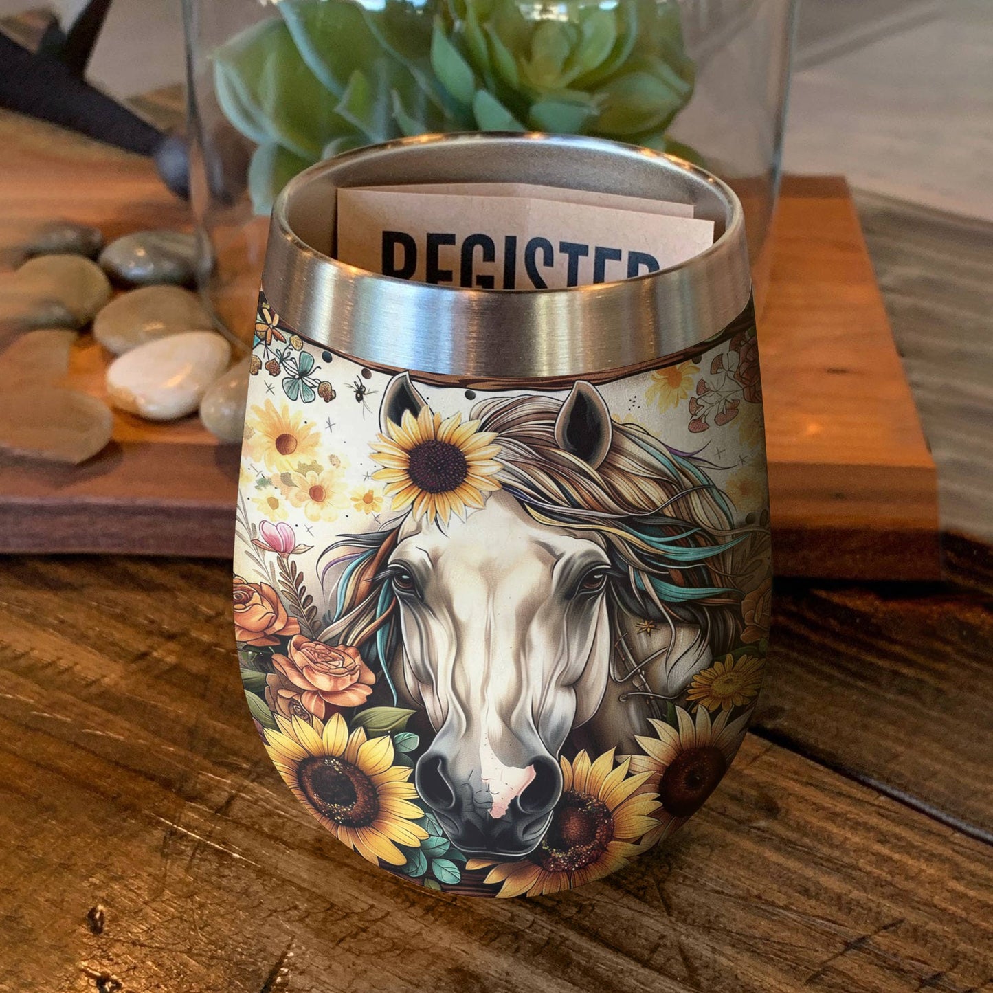 Shineful Wine Tumbler Floral Horse