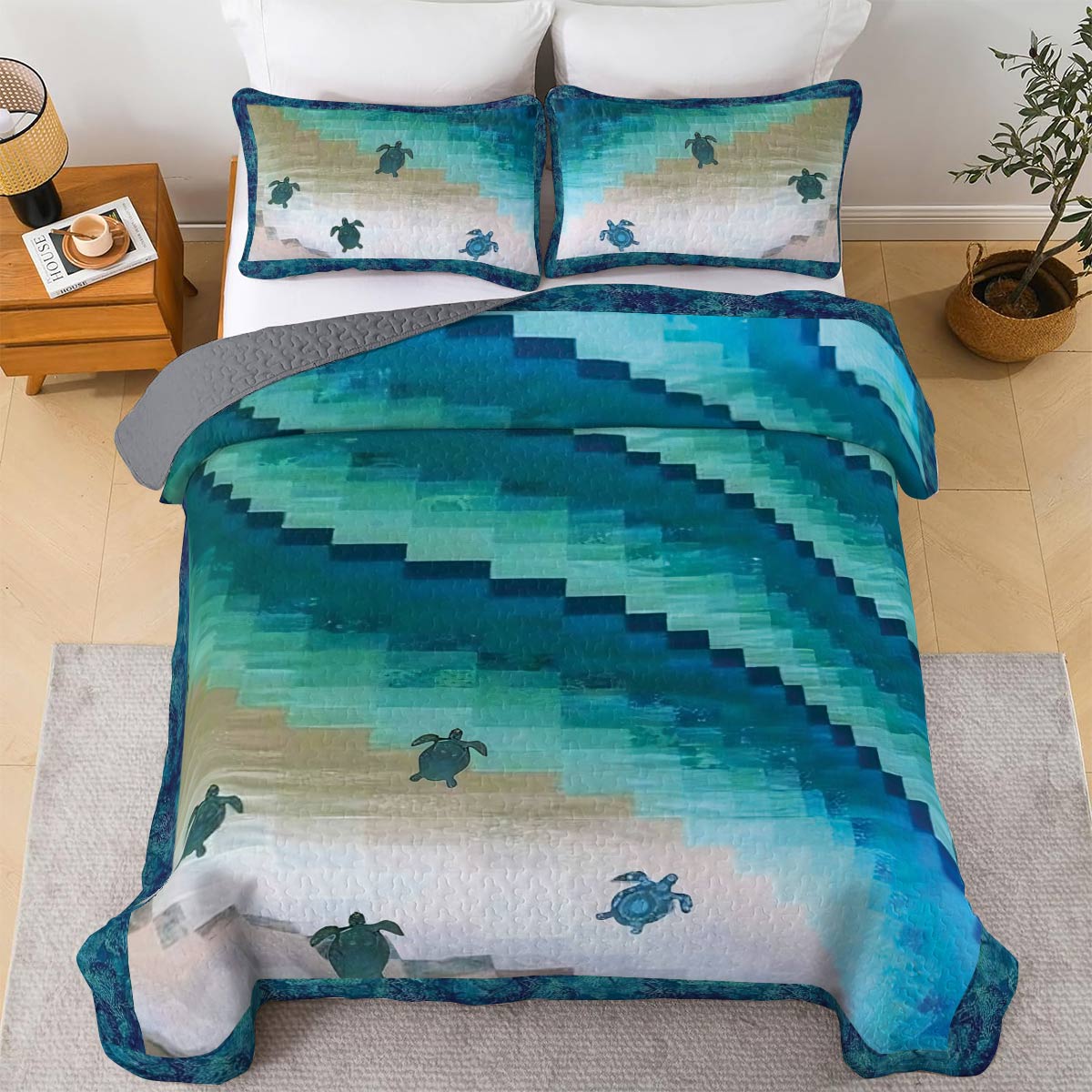 Shineful All Season Quilt 3-Piece Set Sea Turtle Journey