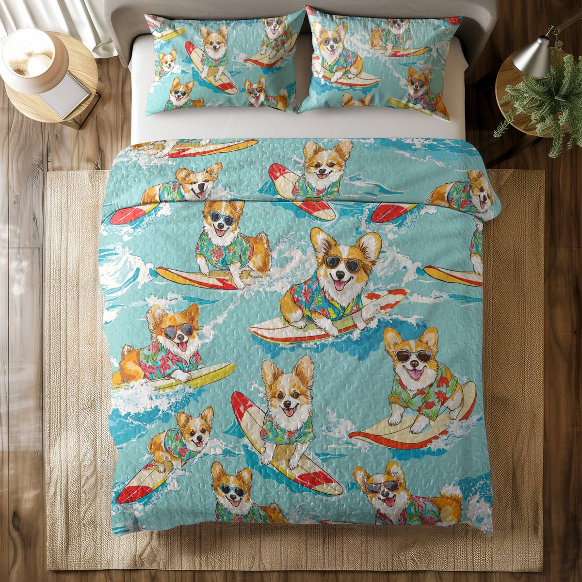 Shineful All Season Quilt 3-Piece Set Swimming Corgis