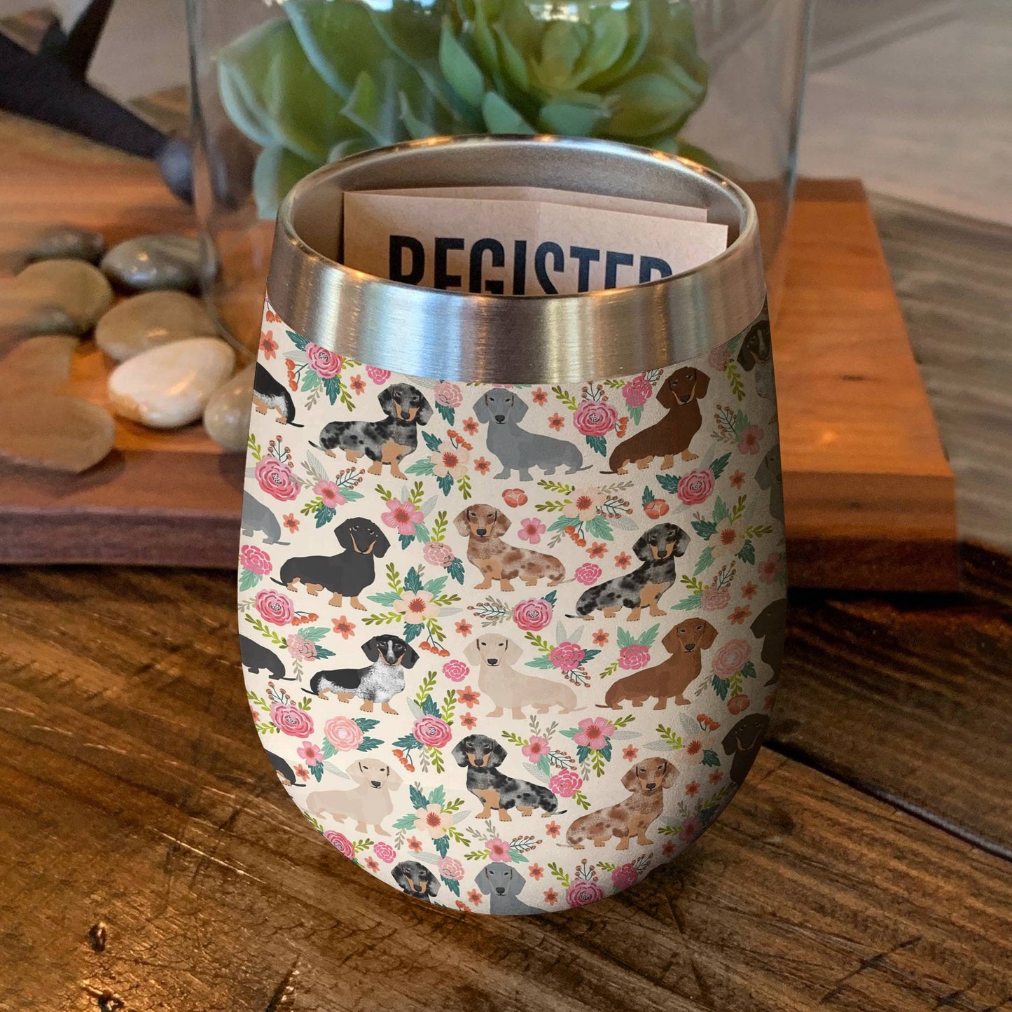 Shineful Wine Tumbler Floral Dachshunds