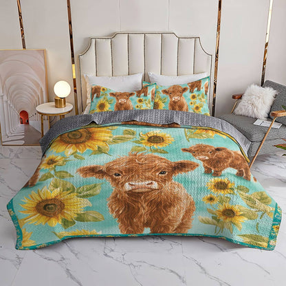 Ensemble de courtepointe toutes saisons Shineful 3 pièces Motif vache tournesol