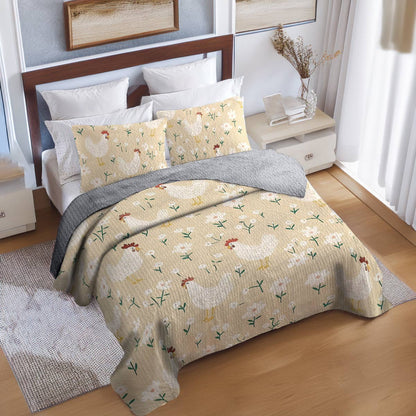 Shineful All Season Quilt 3-Piece Set For Chicken Lovers