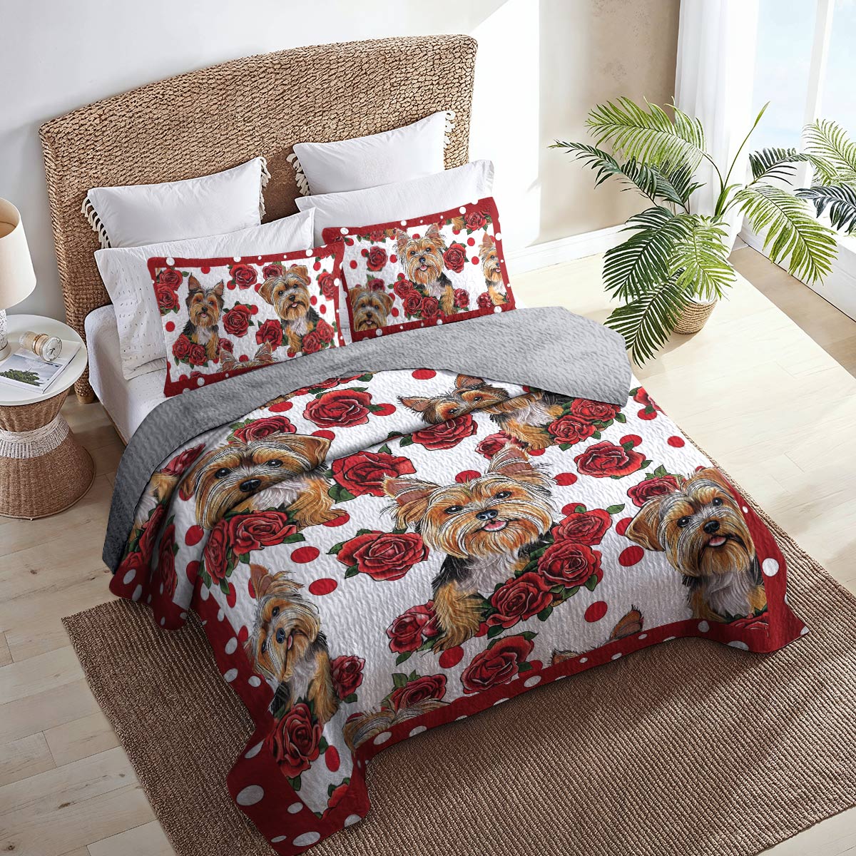 Shineful All Season Quilt 3-Piece Set Rose Yorkie Ver2